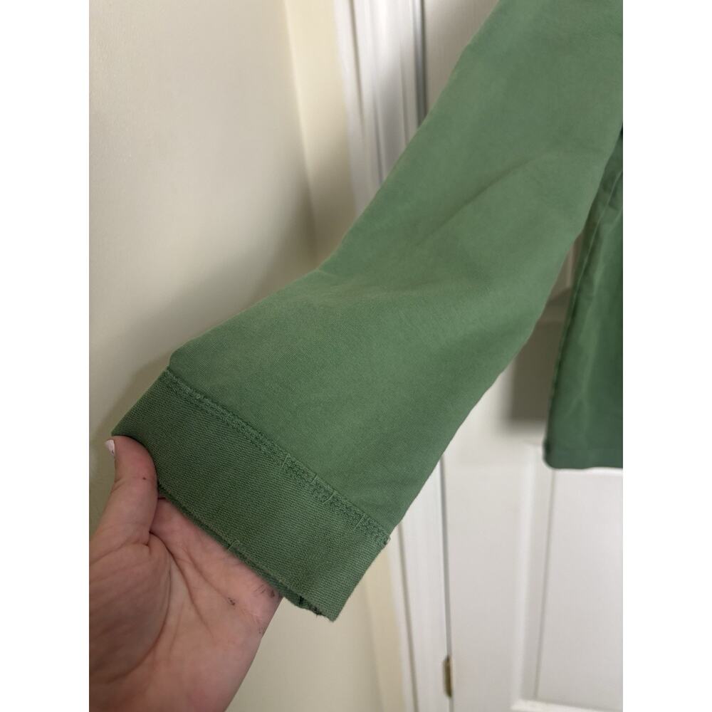Prairie Cotton Green V-Neck Abstract Long Sleeve Top L Pocket USA Made Minimal - Picture 4 of 7